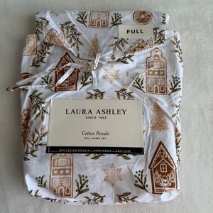 Laura Ashley 100% Cotton Percale New Full Flat Top Sheet Gingerbread Holiday